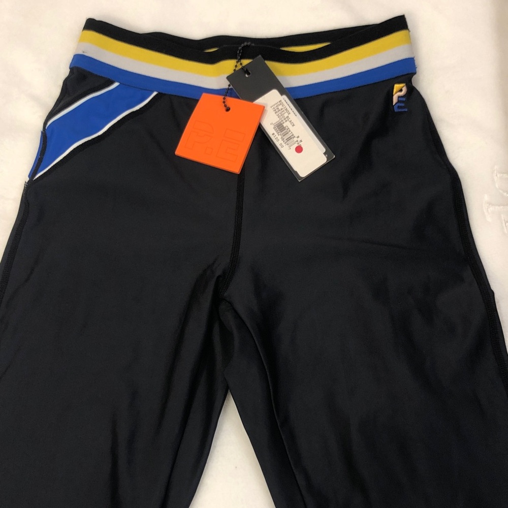 Women's Black Leggings with Blue & Yellow Waistband